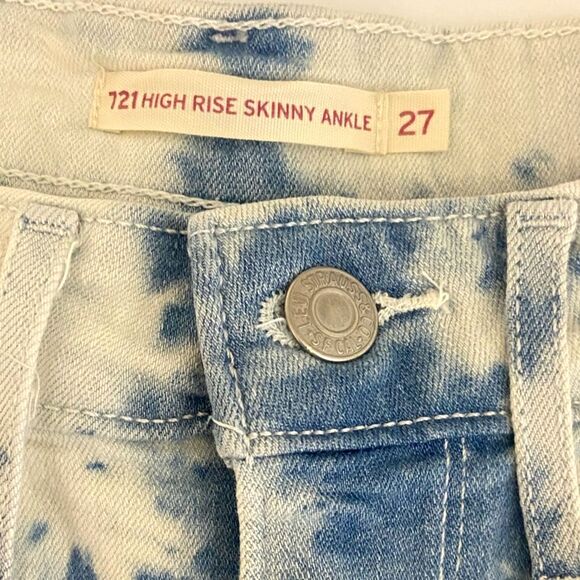 Levi’s - 721 High Rise Skinny Ankle Tie Dye Jeans Raw Hem - Size 27 - Picture 6 of 14